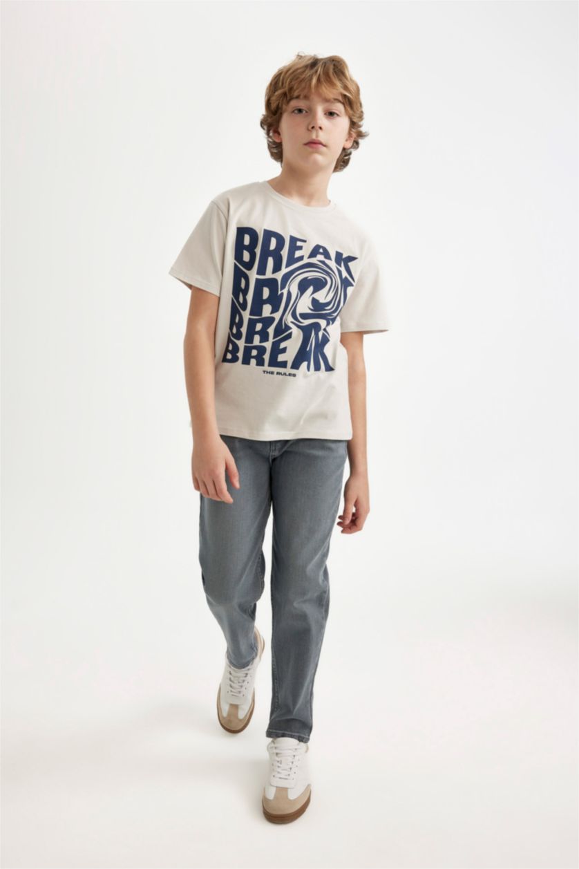 BOYS & TEENS Light Grey تيشيرت نص كم قصة عادية