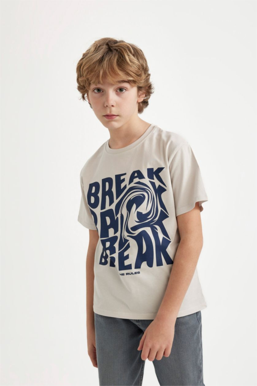 BOYS & TEENS Light Grey تيشيرت نص كم قصة عادية