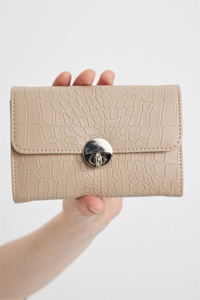 FEMME Beige Portefeuille en simili cuir à motif crocodile pour femme