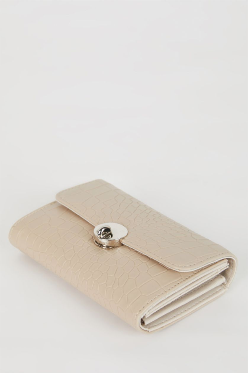 FEMME Beige Portefeuille en simili cuir à motif crocodile pour femme