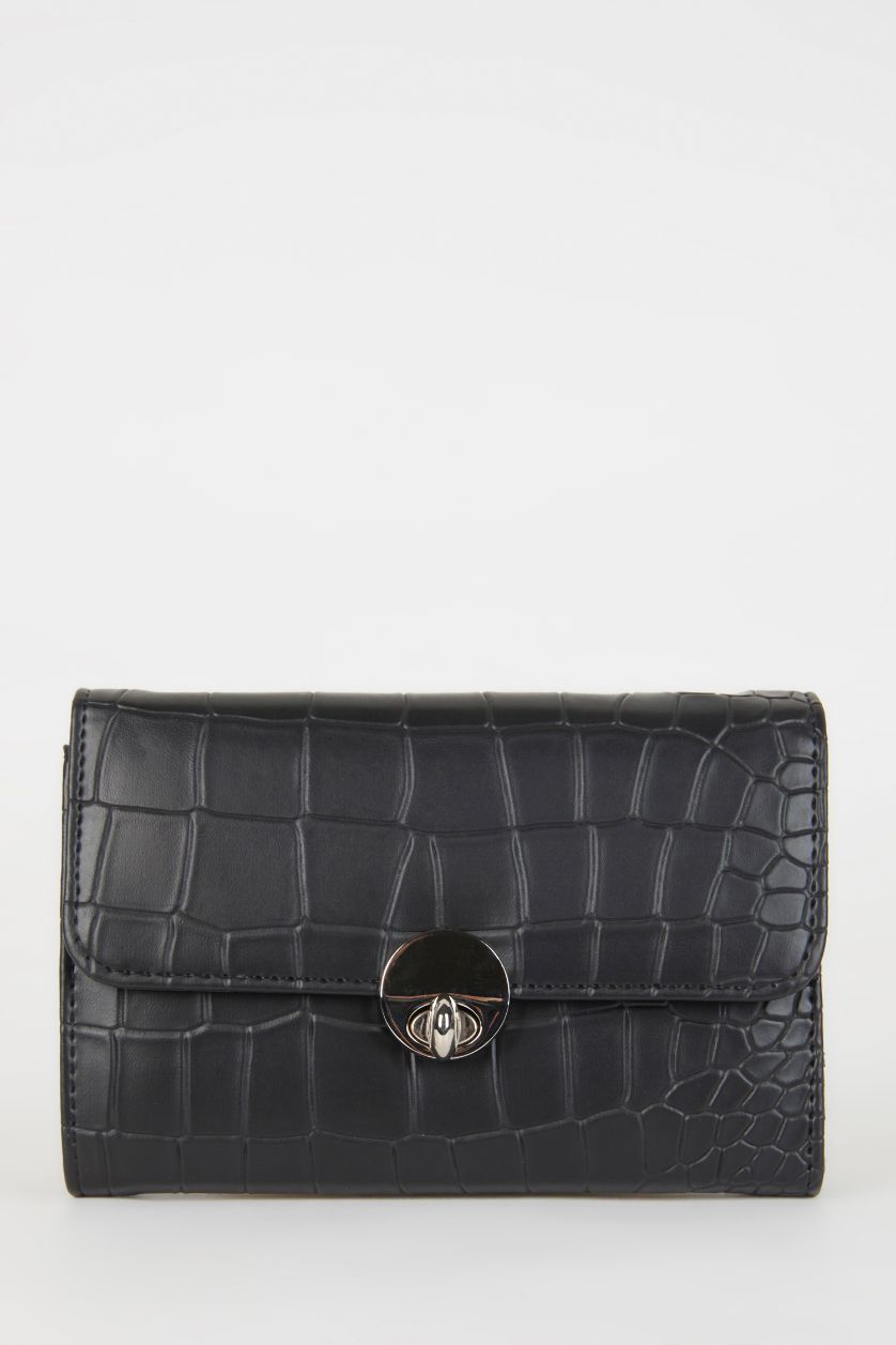 Kadın Siyah Kadın Kroko Desenli Suni Deri Cüzdan