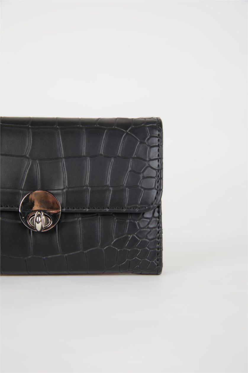 Kadın Siyah Kadın Kroko Desenli Suni Deri Cüzdan