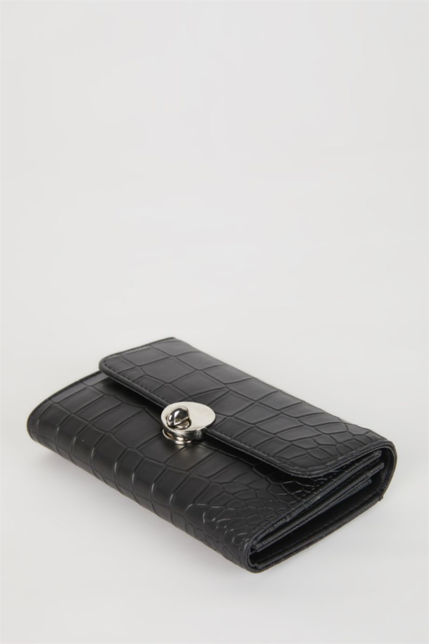 Kadın Siyah Kadın Kroko Desenli Suni Deri Cüzdan