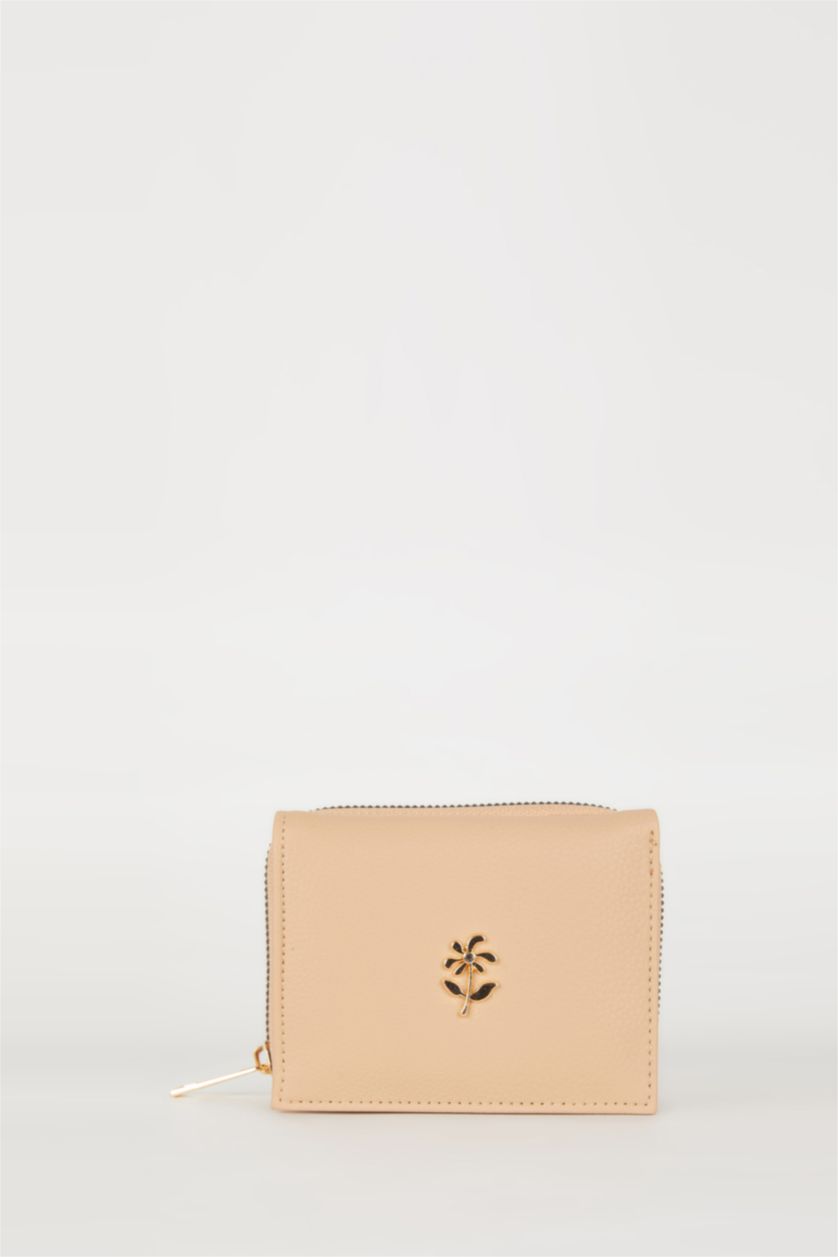 FEMME Marron Portefeuille en simili cuir avec une attache fleur pour femme