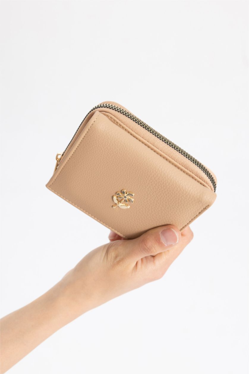 FEMME Marron Portefeuille en simili cuir avec une attache fleur pour femme