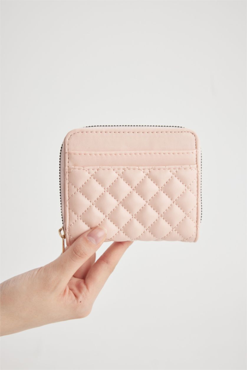 Kadın Açık Pembe Kadın Kapitone Desenli Suni Deri Cüzdan