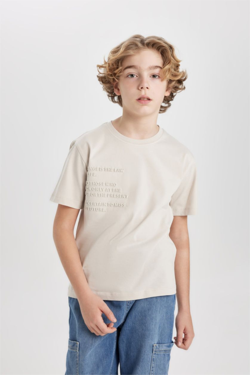 GARÇONS Beige T-Shirt Imprimé à Manches Courtes Col Rond pour Garçon