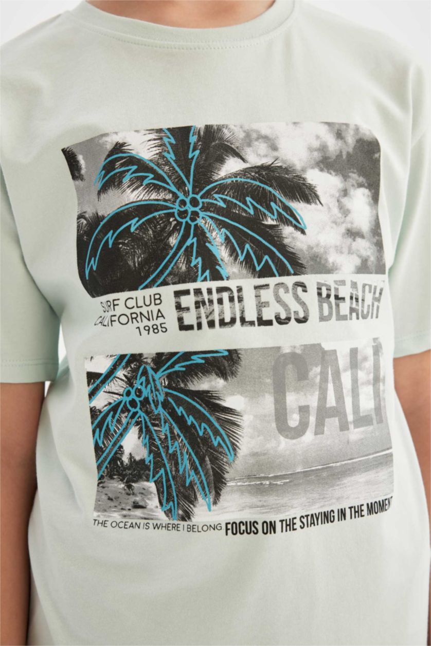 GARÇONS BLEU Clair T-Shirt Imprimé à Manches Courtes Col Rond pour Garçon