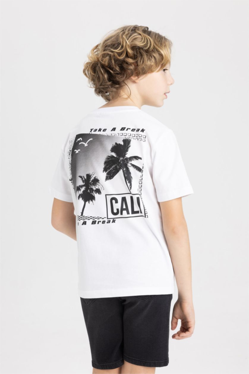Boys & Teens White Boy Crew Neck Printed Short Sleeve T-Shirt