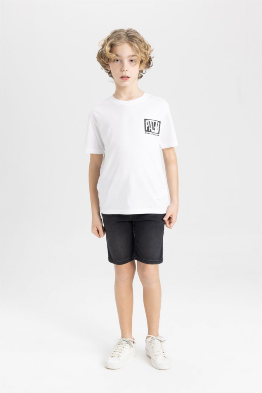 Boys & Teens White Boy Crew Neck Printed Short Sleeve T-Shirt