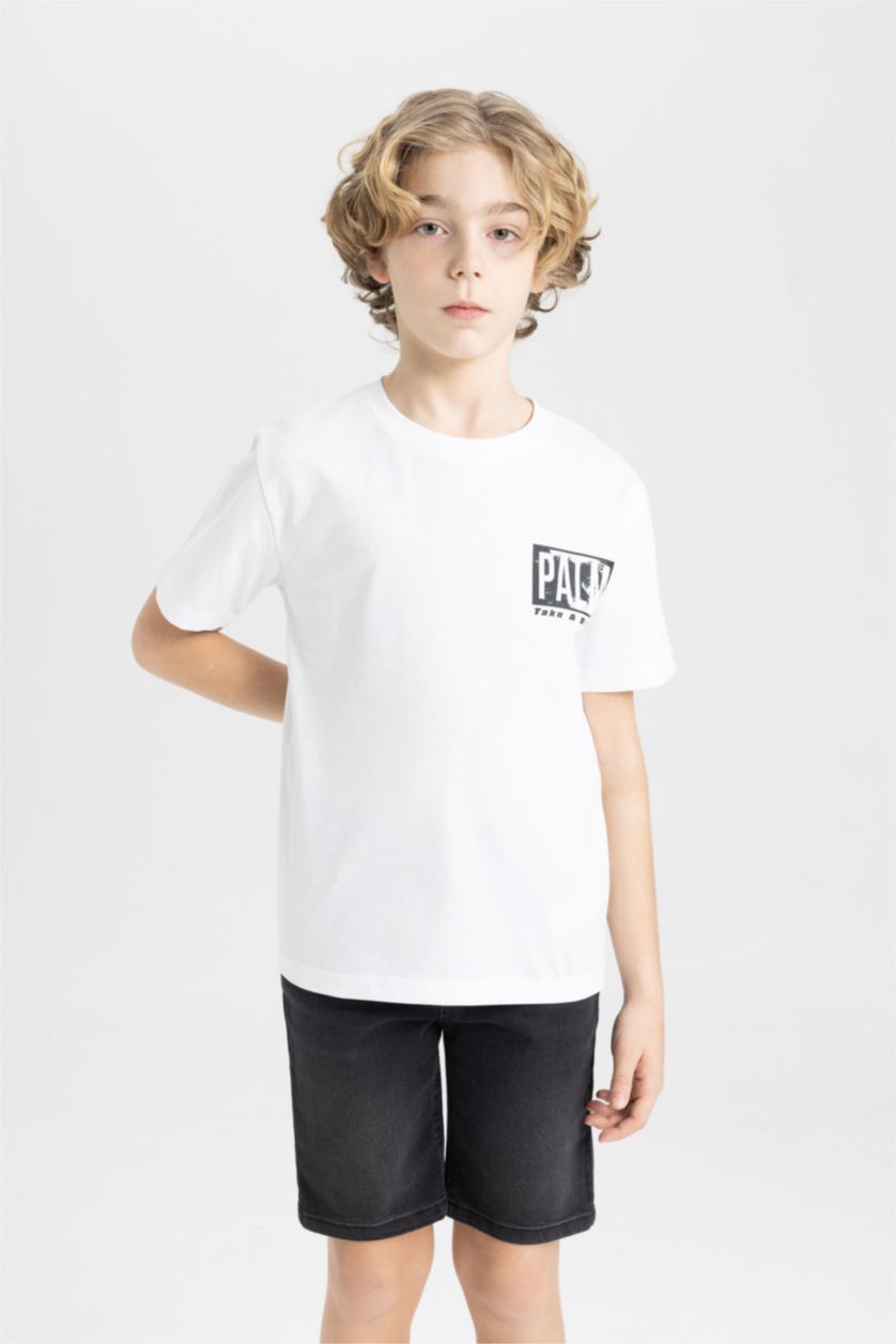 Boys & Teens White Boy Crew Neck Printed Short Sleeve T-Shirt