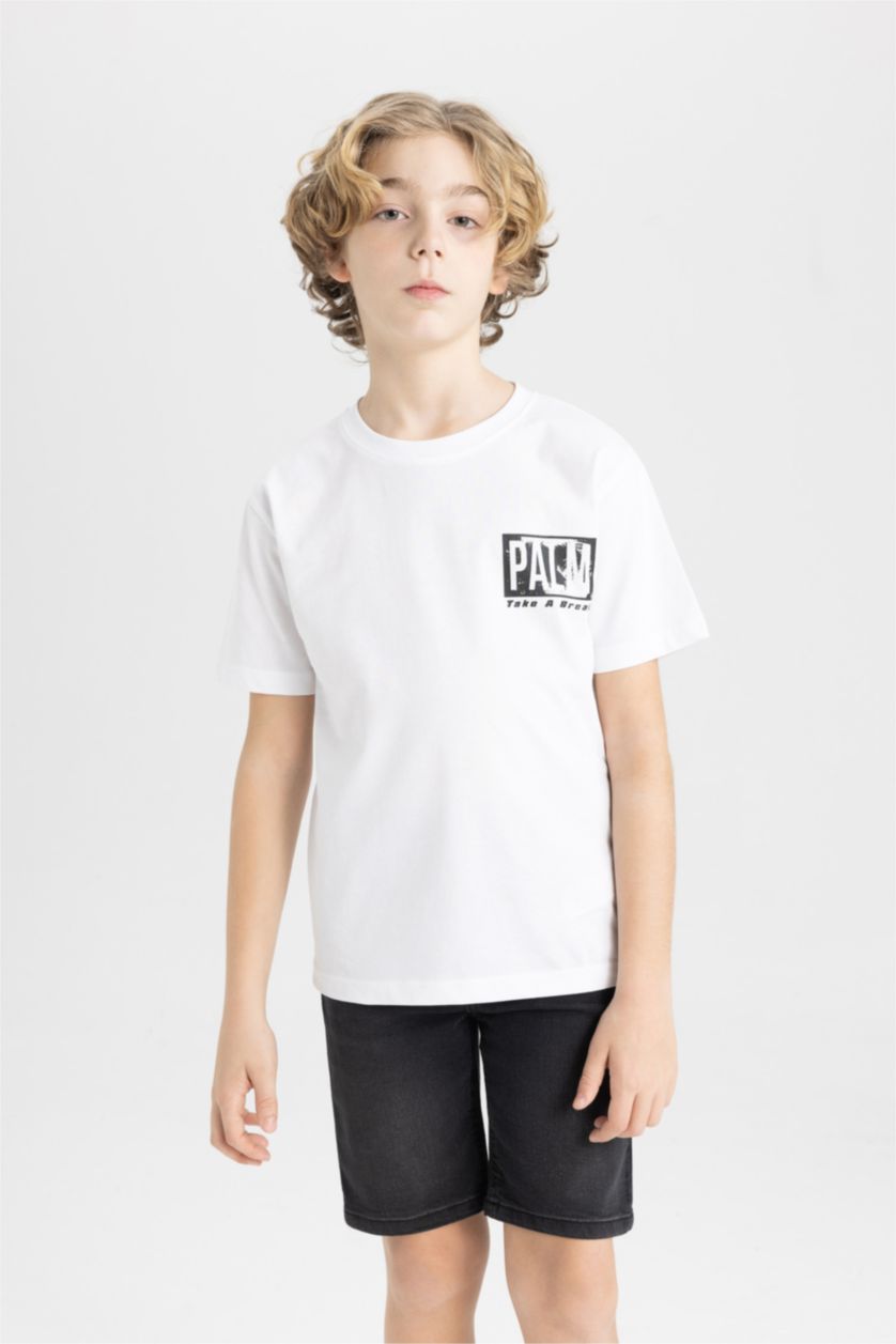 Boys & Teens White Boy Crew Neck Printed Short Sleeve T-Shirt