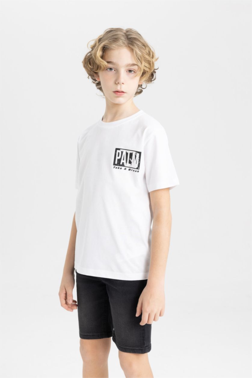 Boys & Teens White Boy Crew Neck Printed Short Sleeve T-Shirt