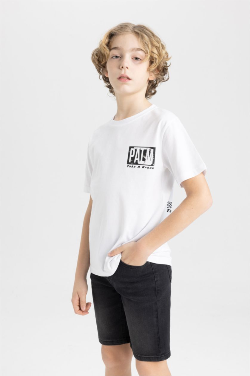 Boys & Teens White Boy Crew Neck Printed Short Sleeve T-Shirt