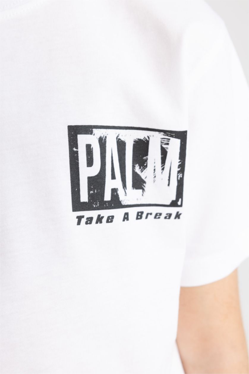 Boys & Teens White Boy Crew Neck Printed Short Sleeve T-Shirt