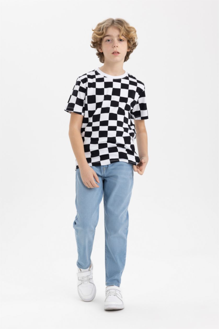 Erkek Çocuk - Genç Erkek Beyaz Erkek Çocuk Bisiklet Yaka Baskılı Kısa Kollu Tişört