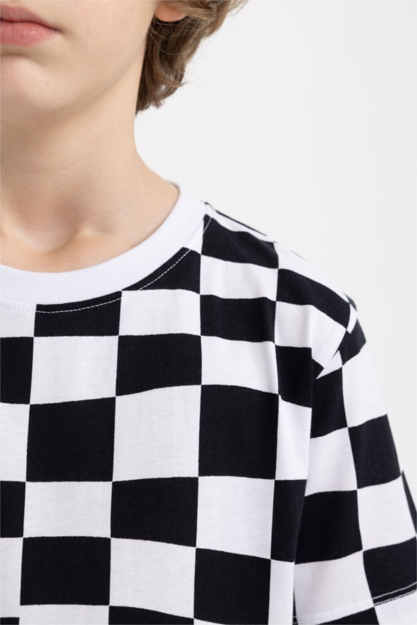 Erkek Çocuk - Genç Erkek Beyaz Erkek Çocuk Bisiklet Yaka Baskılı Kısa Kollu Tişört