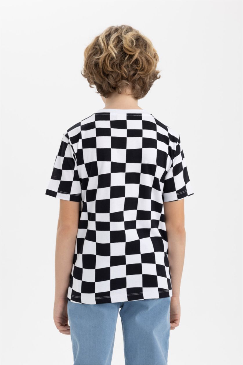 Erkek Çocuk - Genç Erkek Beyaz Erkek Çocuk Bisiklet Yaka Baskılı Kısa Kollu Tişört