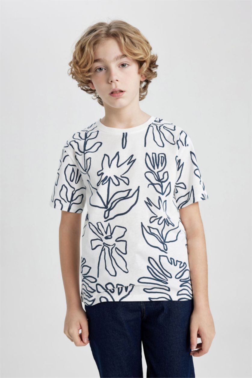BOYS & TEENS White Boy Crew Neck Printed Short Sleeve T-Shirt