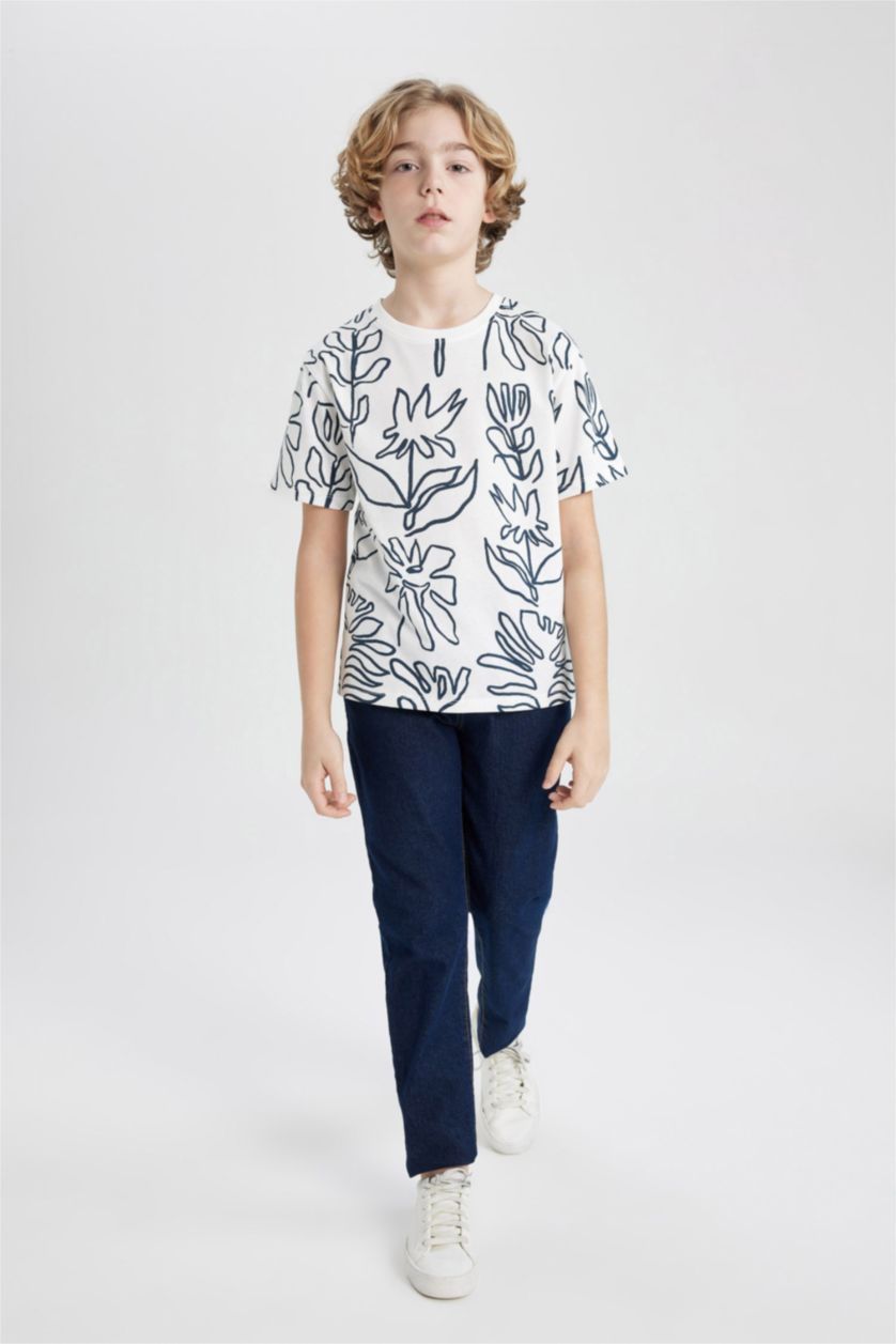 BOYS & TEENS White Boy Crew Neck Printed Short Sleeve T-Shirt