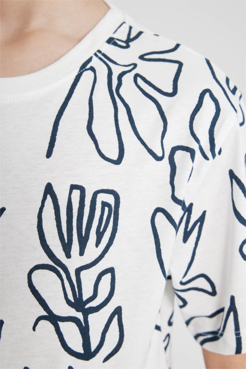 BOYS & TEENS White Boy Crew Neck Printed Short Sleeve T-Shirt