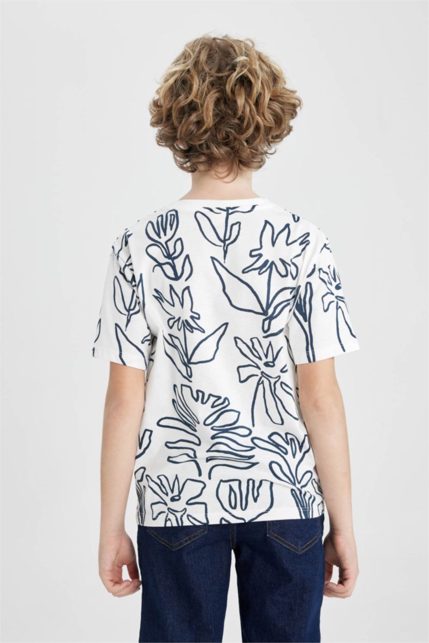 BOYS & TEENS White Boy Crew Neck Printed Short Sleeve T-Shirt