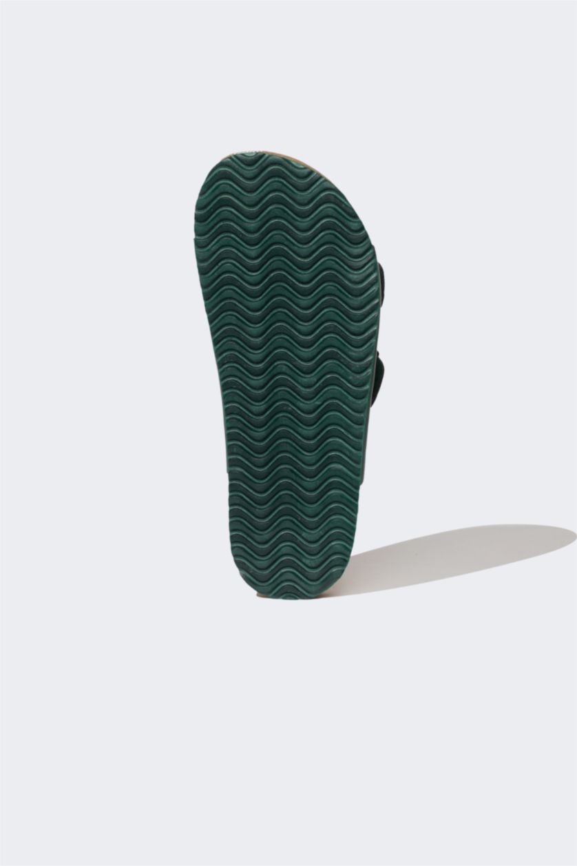 Boys & Teens Khaki Boy Flat Sole Double Banded Faux Leather Slippers