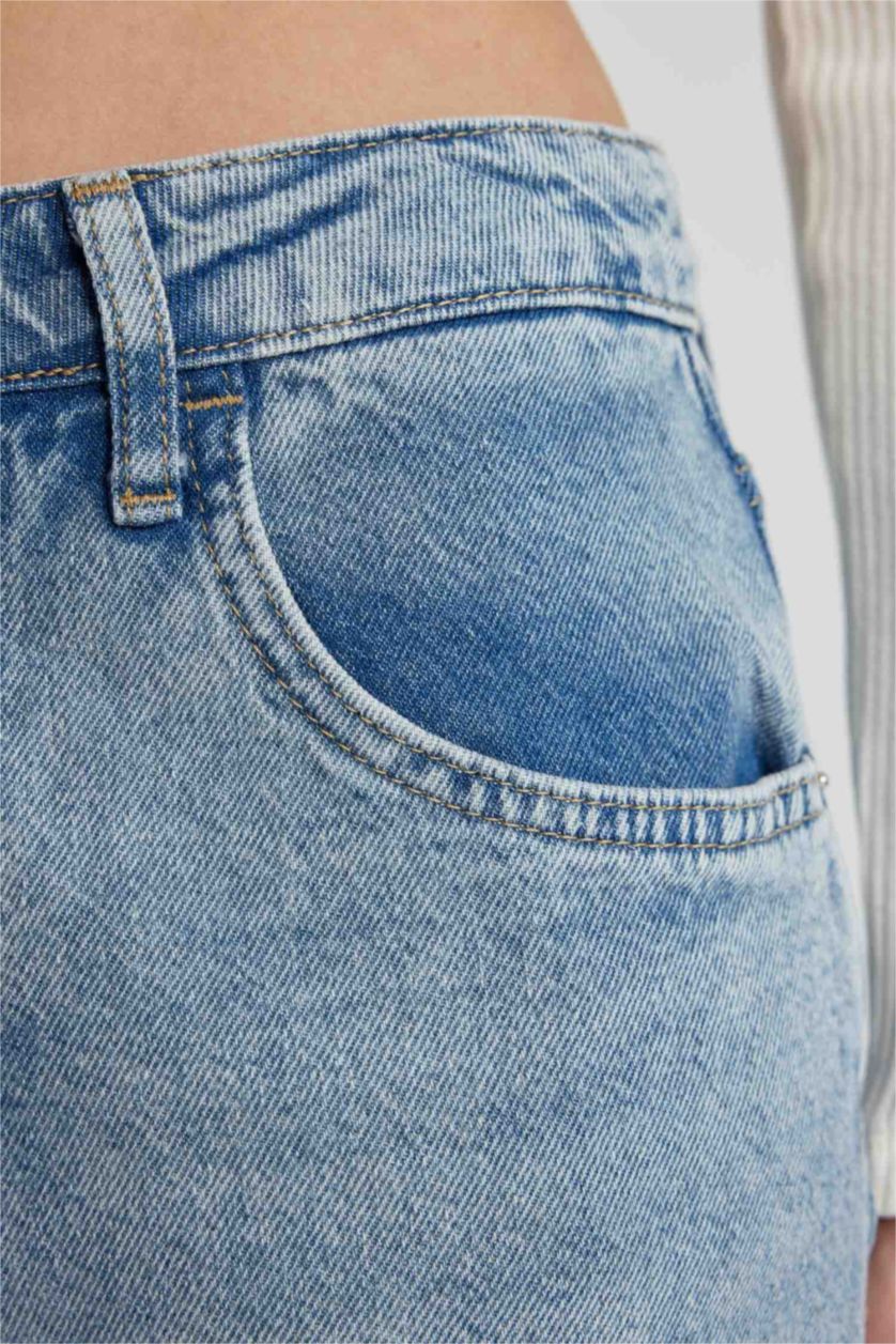 Kadın Mavi Baggy Normal Bel Geniş Kalıp Geniş Paça Uzun Jean Pantolon