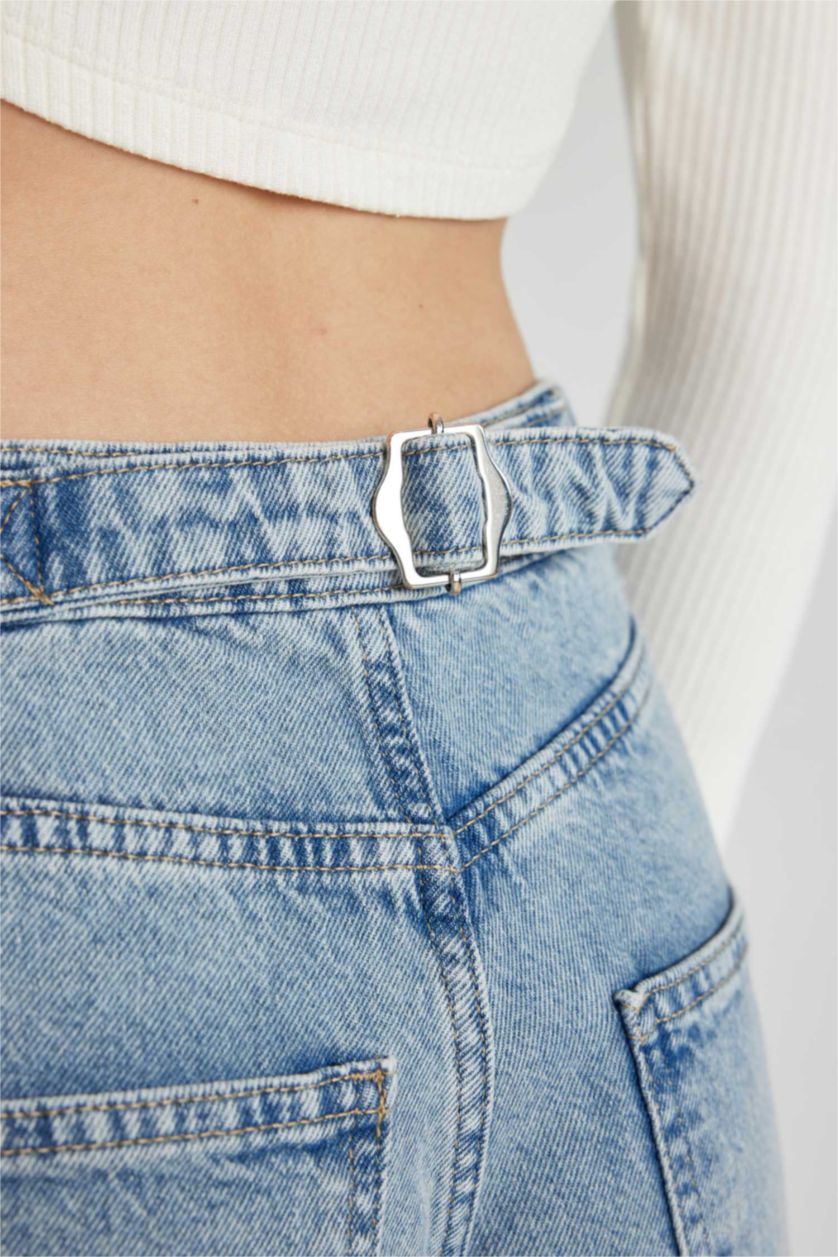 Kadın Mavi Baggy Normal Bel Geniş Kalıp Geniş Paça Uzun Jean Pantolon