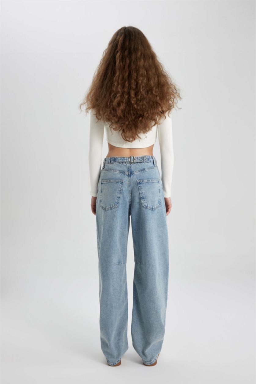 Kadın Mavi Baggy Normal Bel Geniş Kalıp Geniş Paça Uzun Jean Pantolon