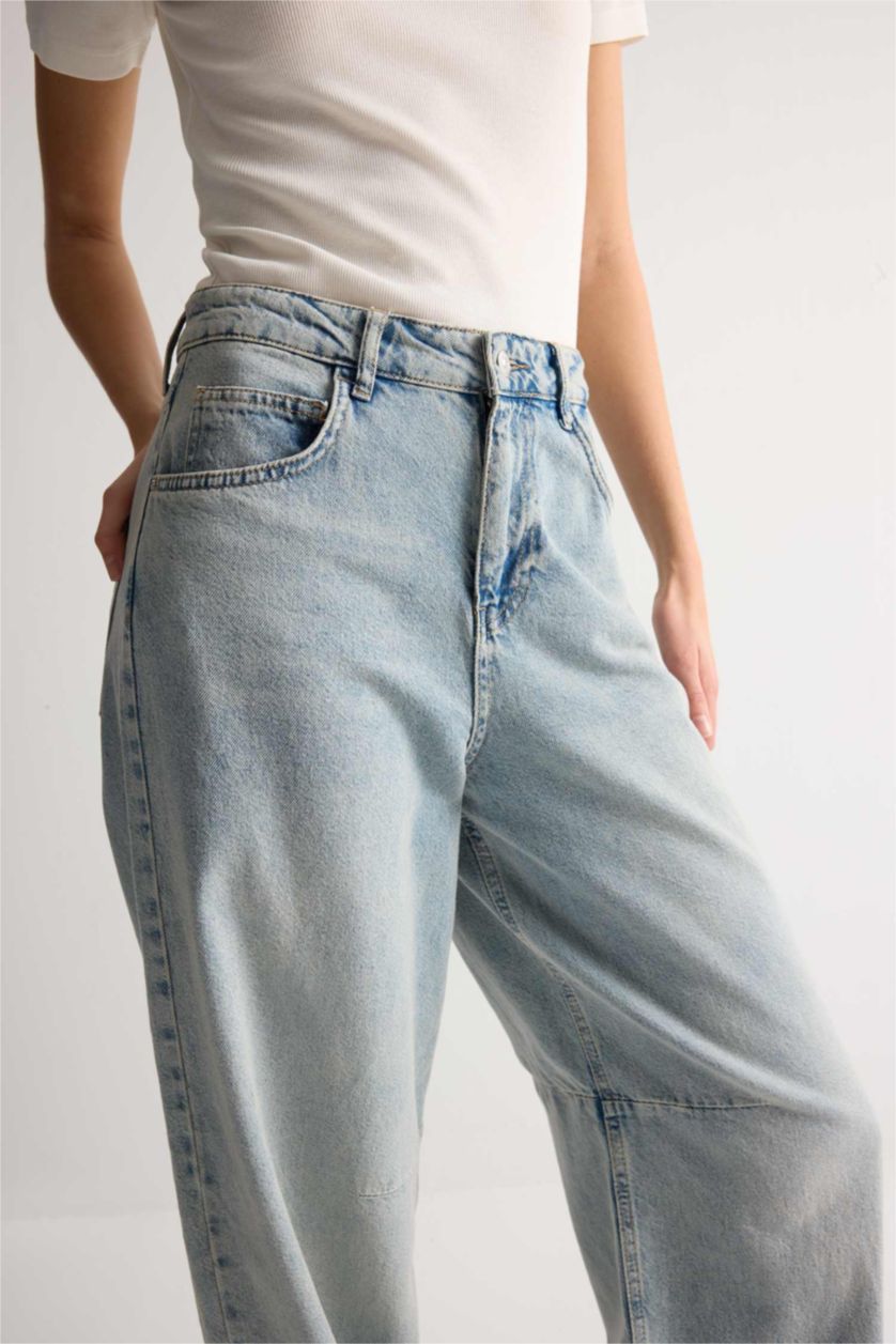 Kadın Mavi Baggy Normal Bel Geniş Kalıp Geniş Paça Uzun Jean Pantolon