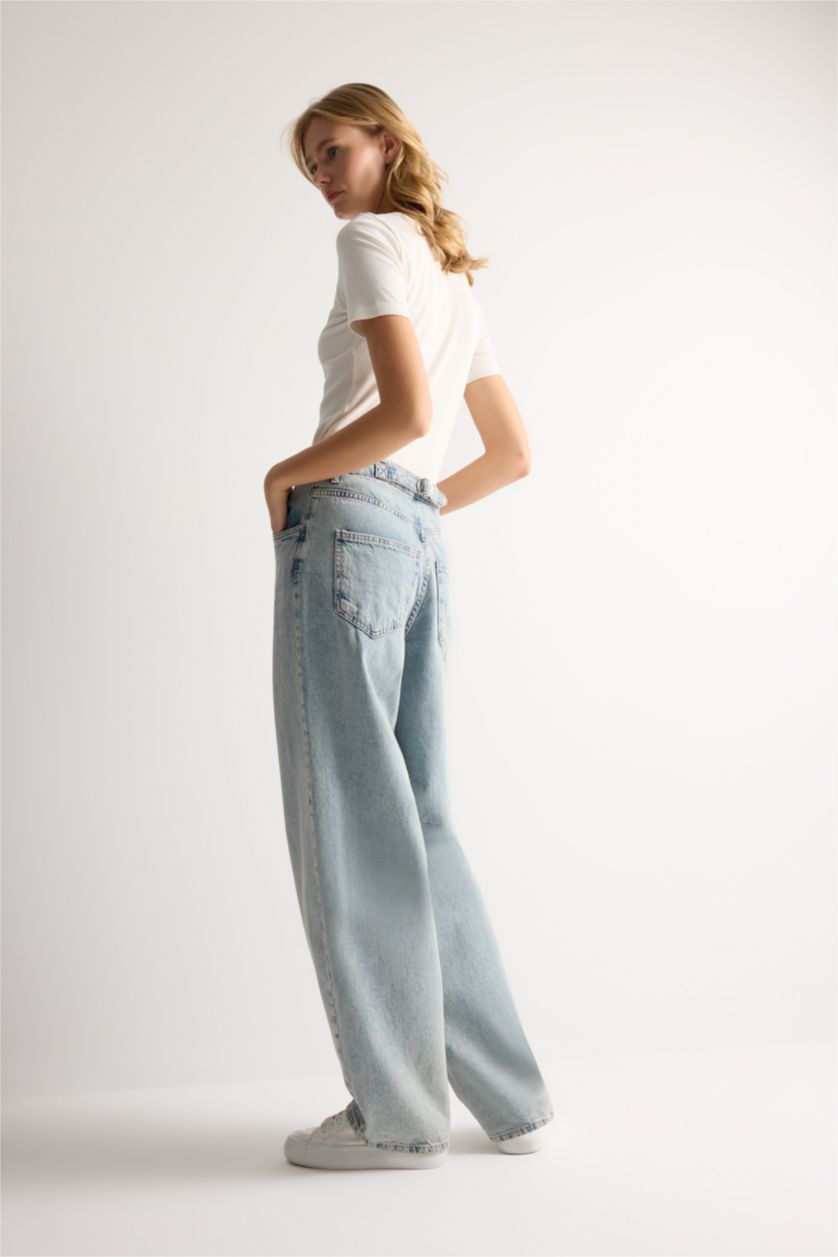 Kadın Mavi Baggy Normal Bel Geniş Kalıp Geniş Paça Uzun Jean Pantolon