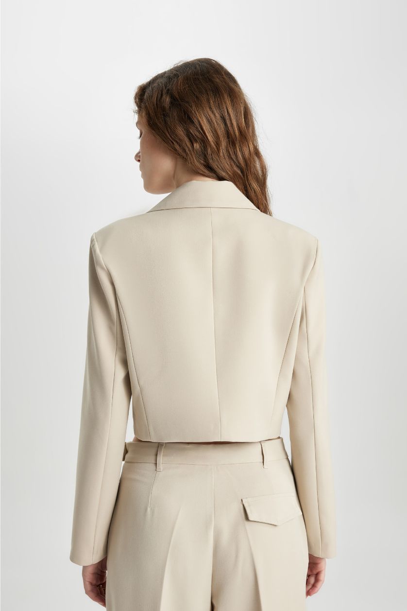 Әйелдерге Ашық Бежевый Әйелдерге қысқартылған пішім Блэйзер