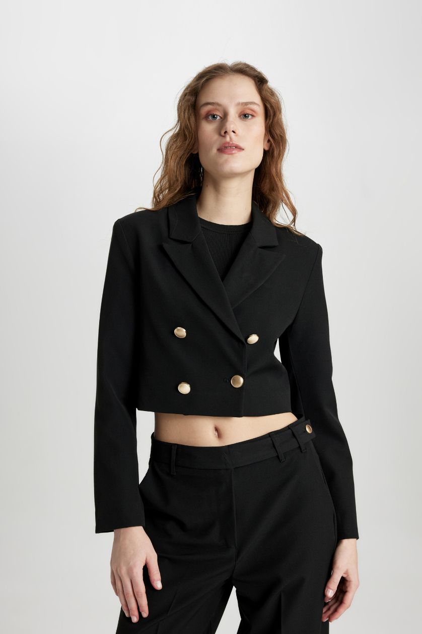 Әйелдерге қара Әйелдерге қысқартылған пішім Блэйзер