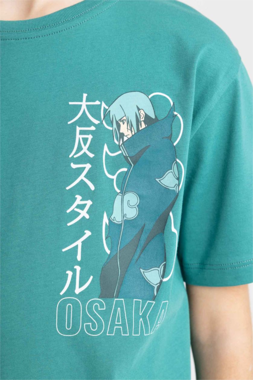 Erkek Çocuk - Genç Erkek Yeşil Bisiklet Yaka Baskılı Kısa Kollu Tişört Erkek Çocuk