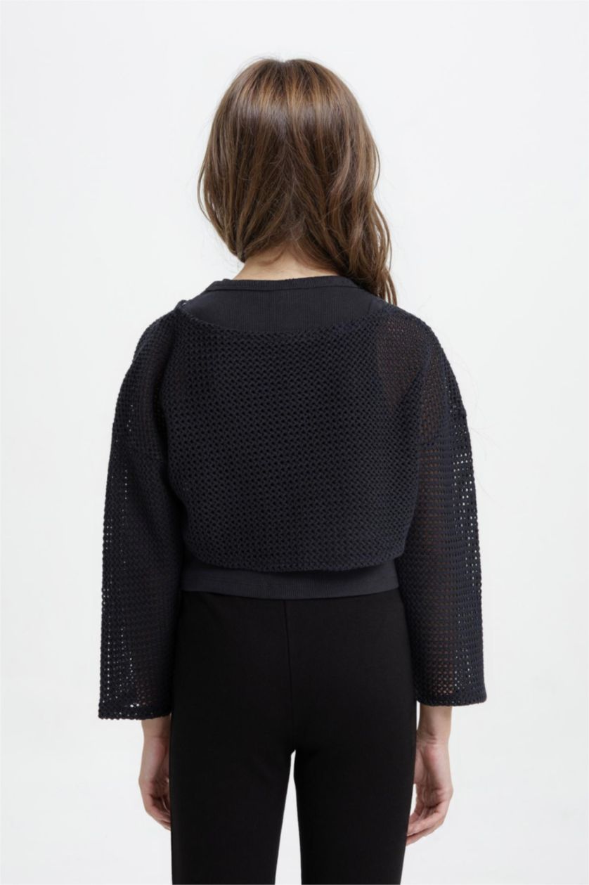 Girls & Teens Black Girl Relax Fit Crew Neck Rib Long Sleeve T-Shirt