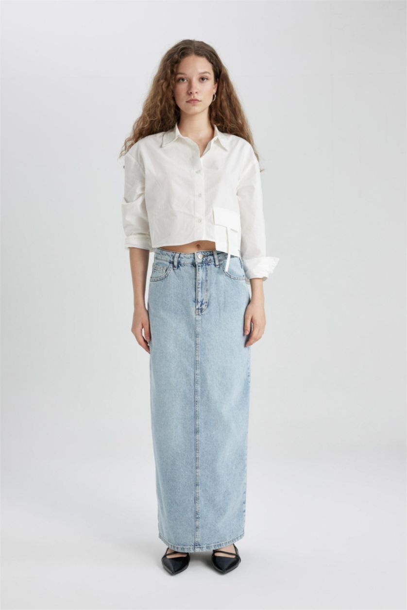 Женщины Светло-индиговый Джинсовая юбка длинная