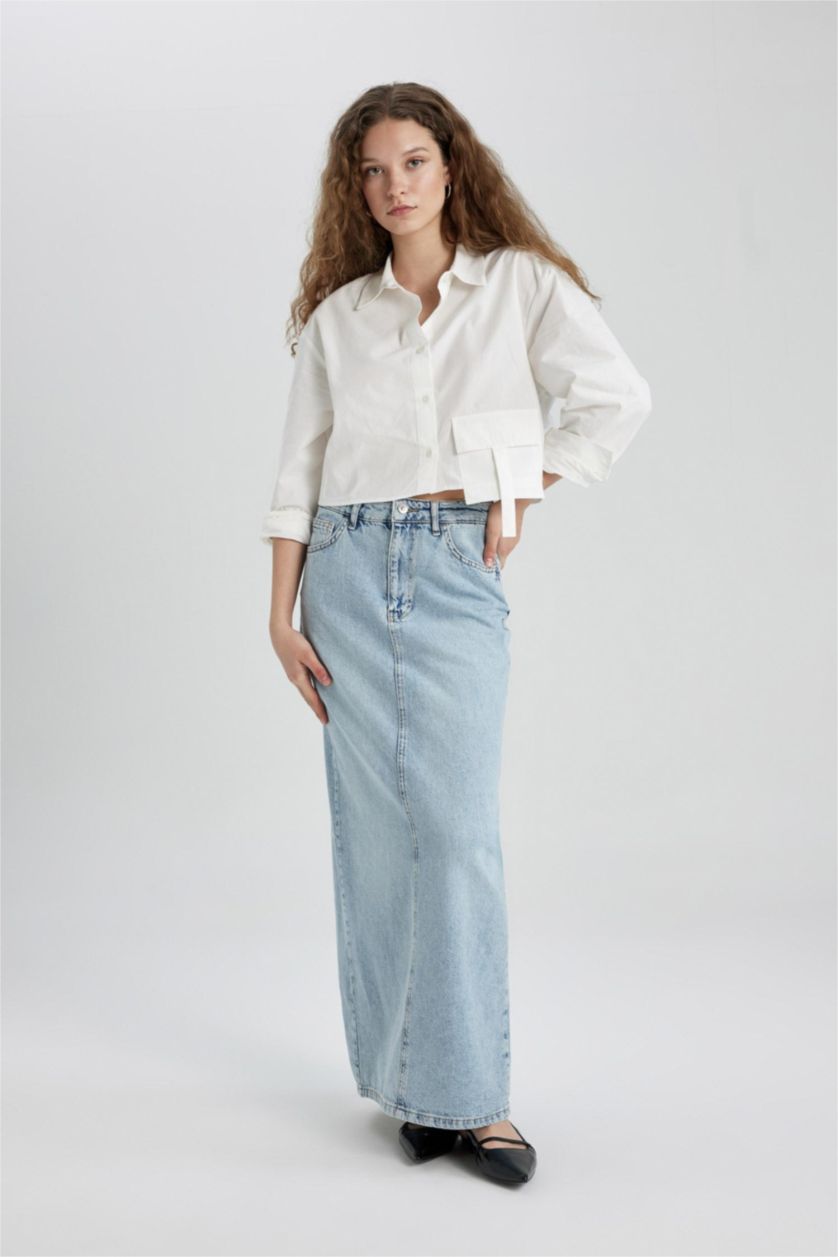 Женщины Светло-индиговый Джинсовая юбка длинная