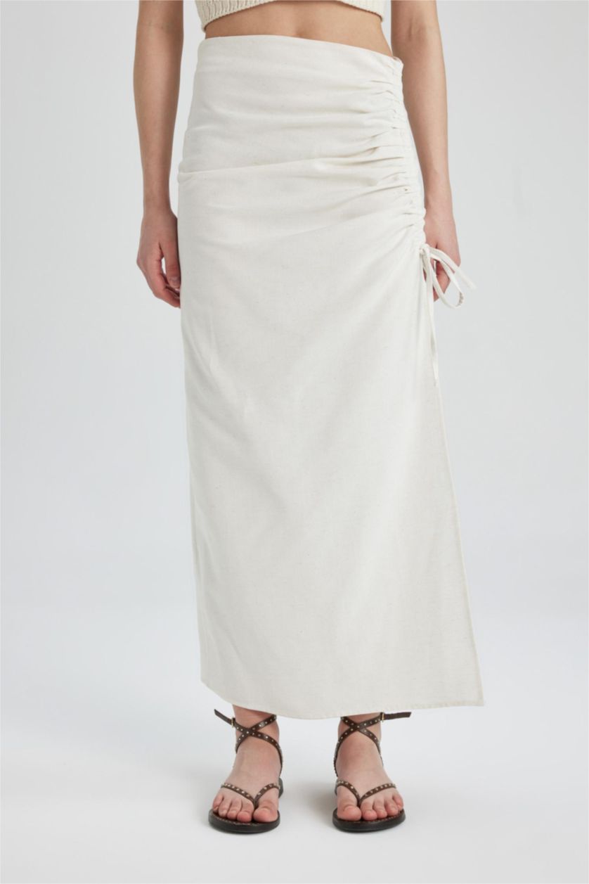WOMAN Ecru A Cut linen Maxi Skirt