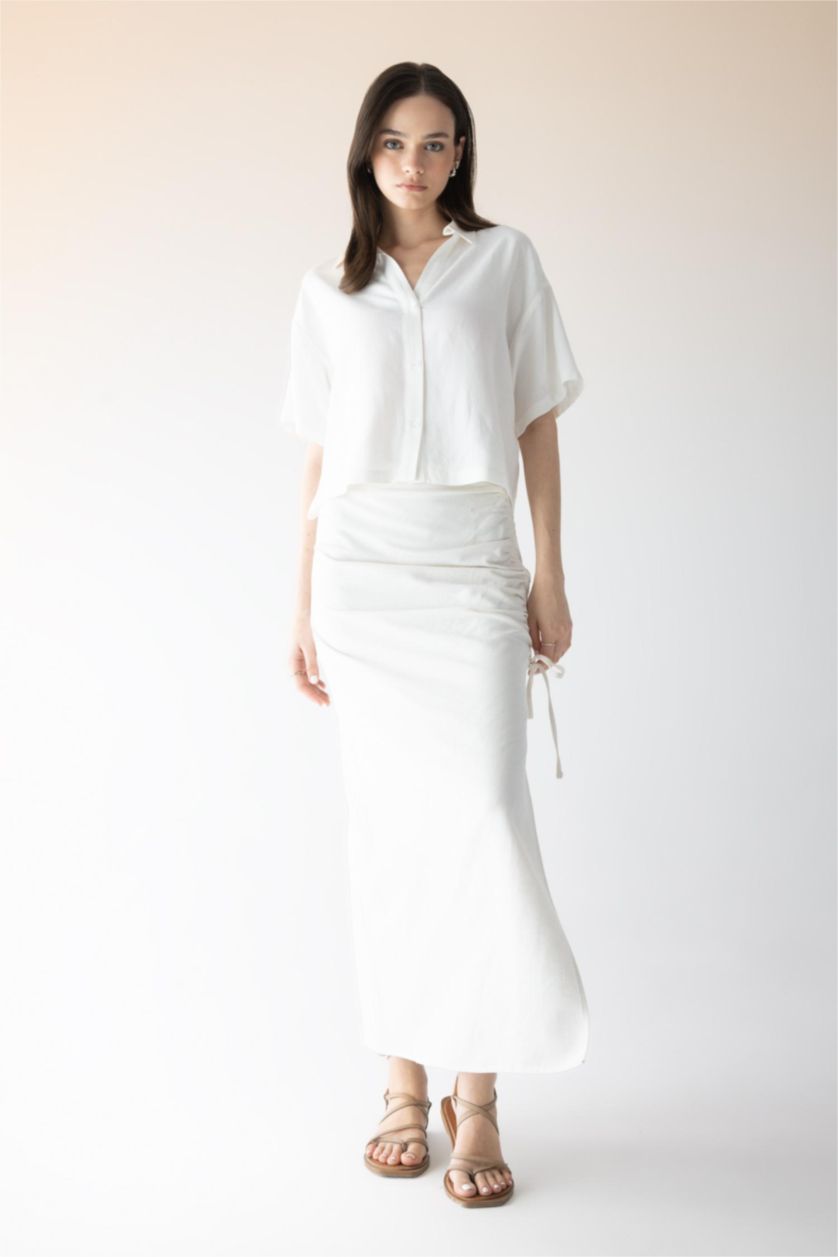 WOMAN Ecru A Cut linen Maxi Skirt