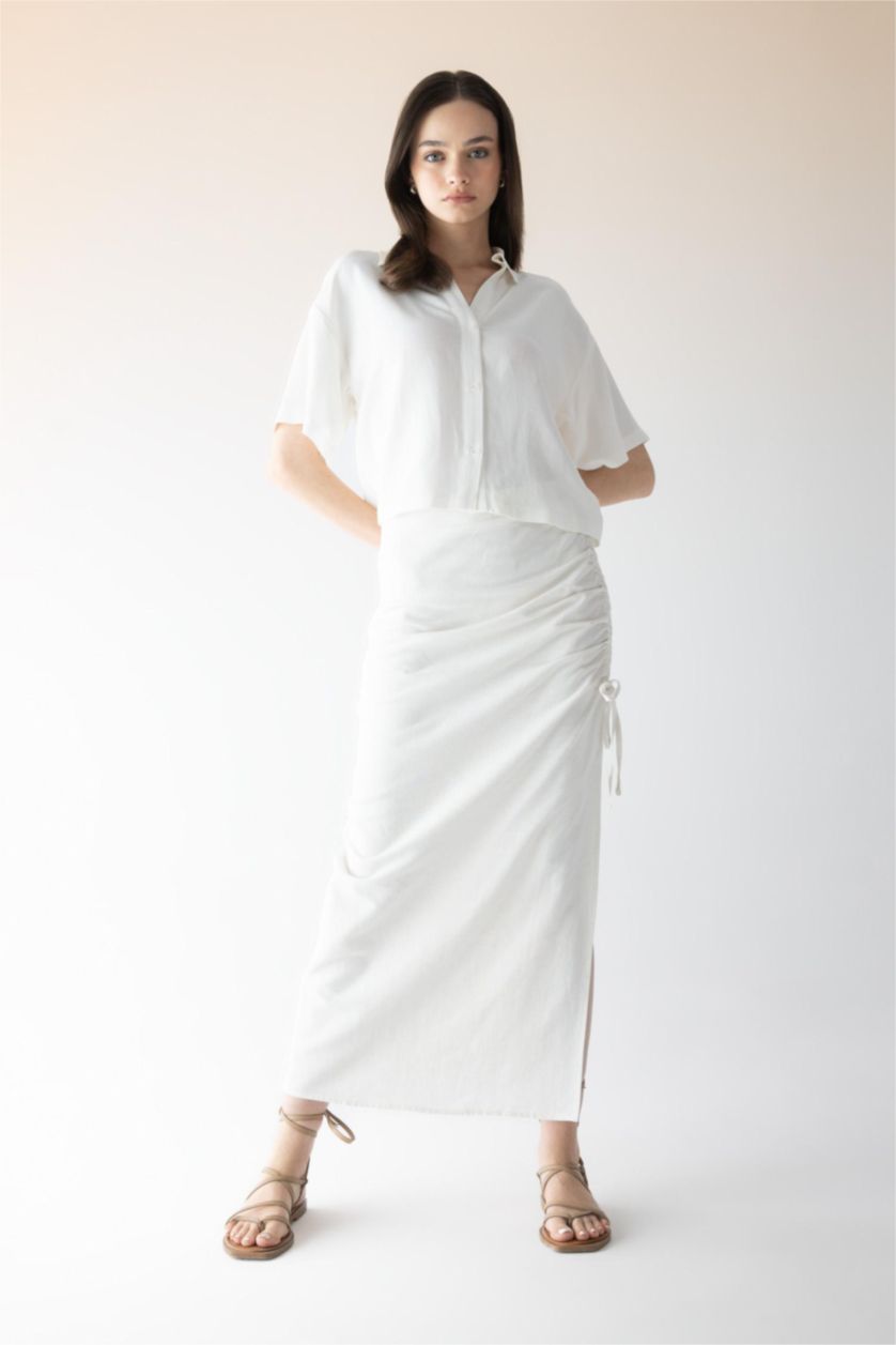 WOMAN Ecru A Cut linen Maxi Skirt