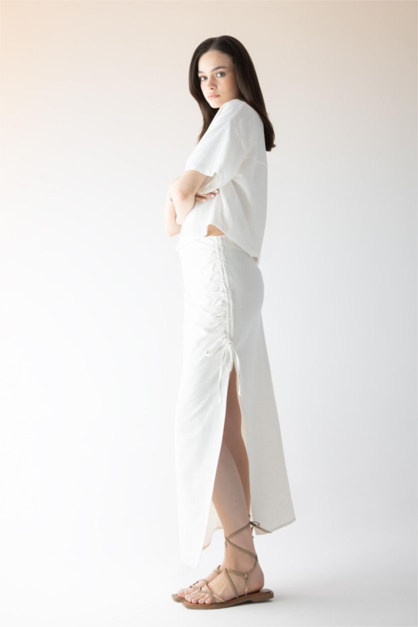 WOMAN Ecru A Cut linen Maxi Skirt