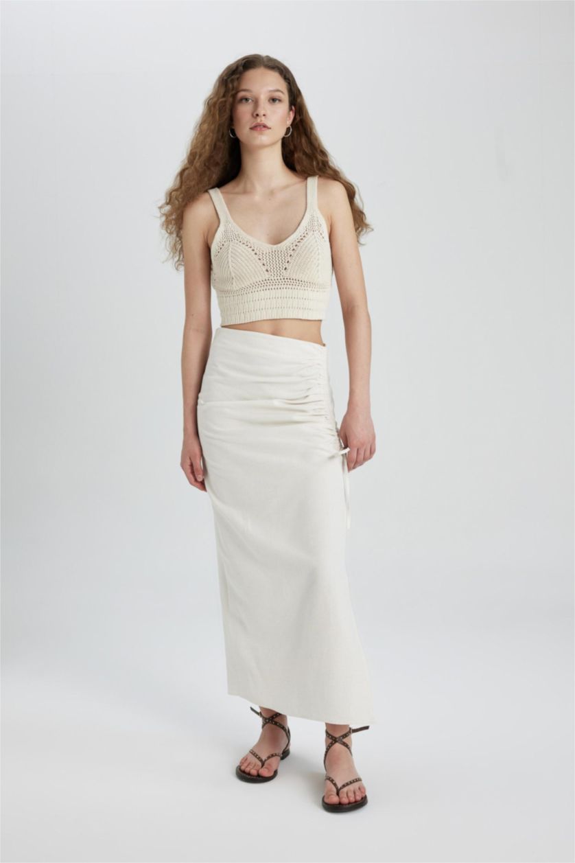 WOMAN Ecru A Cut linen Maxi Skirt