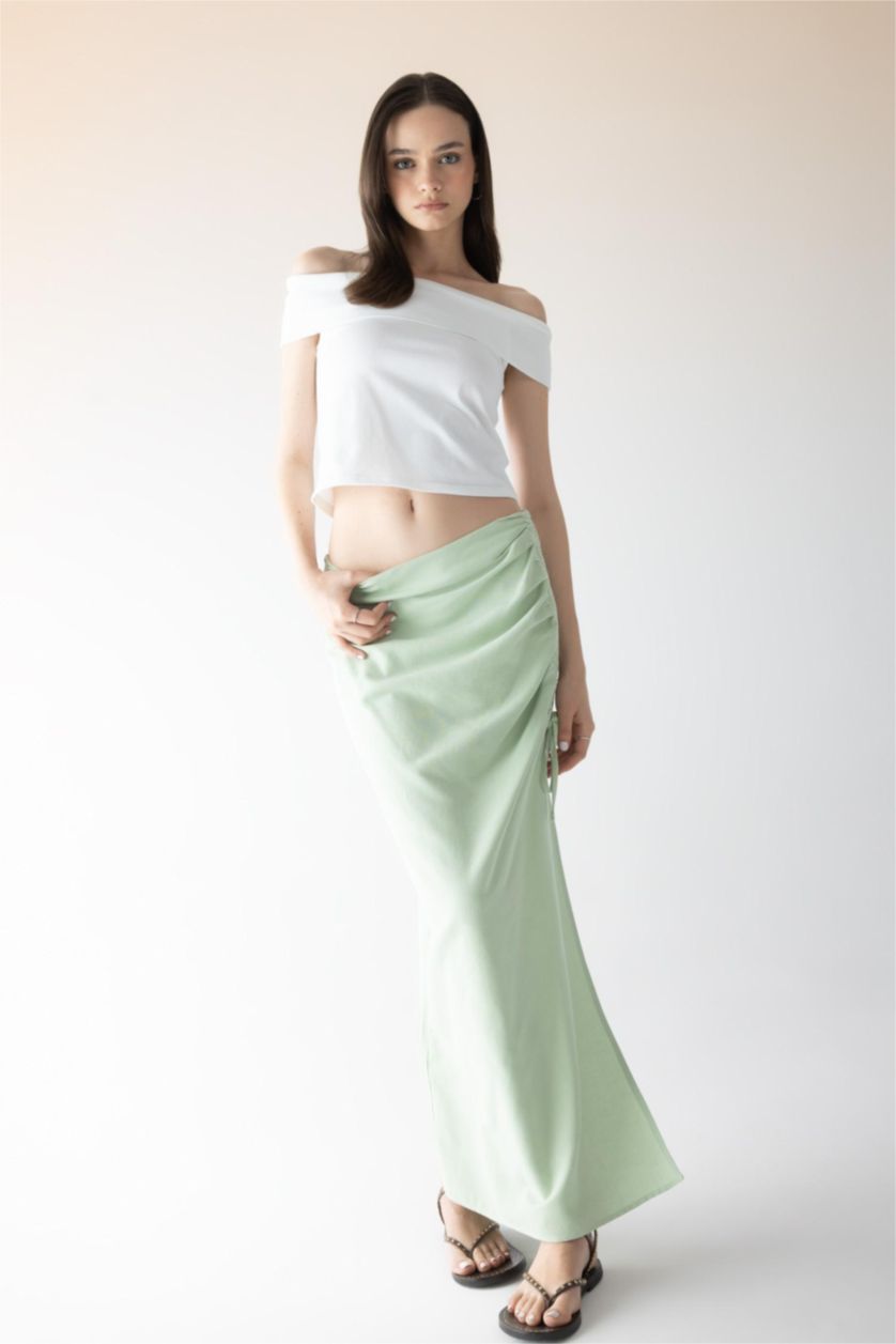 WOMAN Mint A Cut linen Maxi Skirt