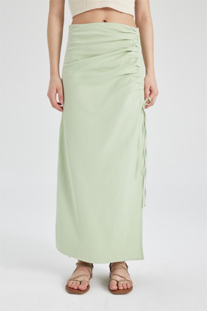 WOMAN Mint A Cut linen Maxi Skirt