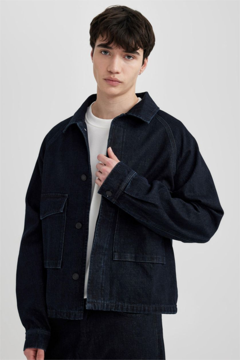 HOMME Bleu Foncé Jacket en Jean à coupe régulière