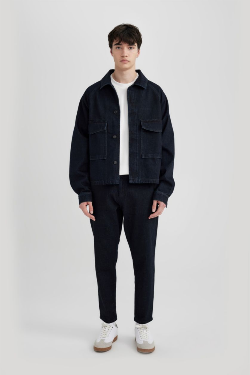 HOMME Bleu Foncé Jacket en Jean à coupe régulière