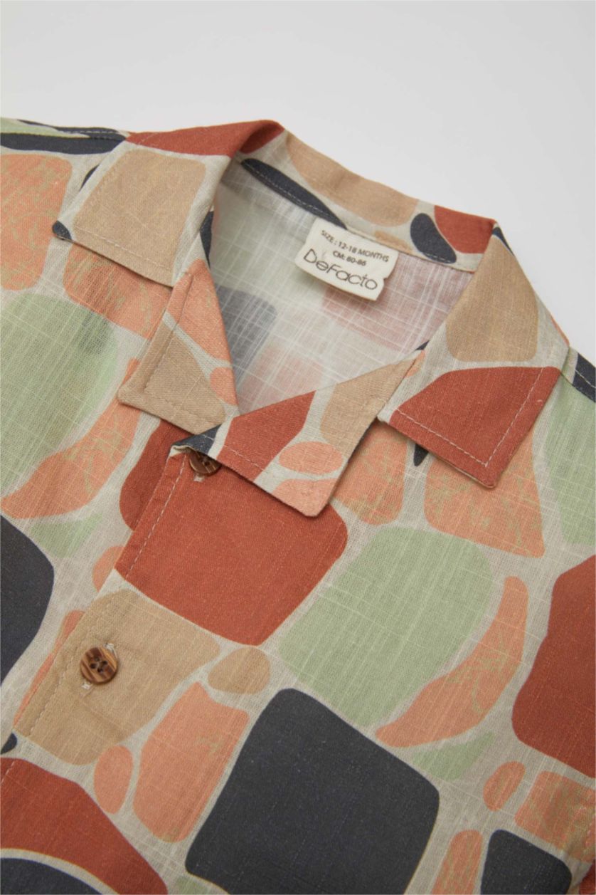 Baby Boy Light Stone Baby Boy Open Collar Flared Poplin Short Sleeve Shirt