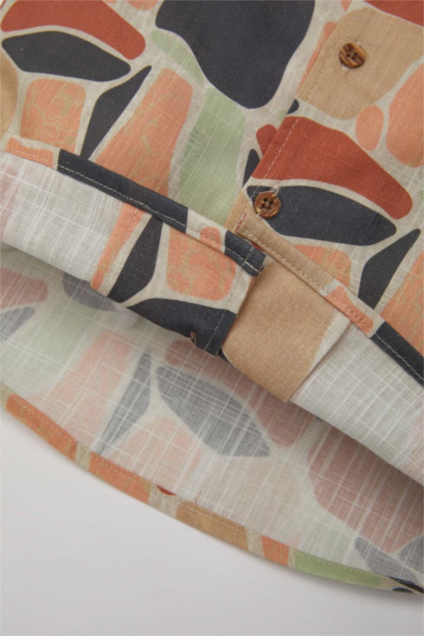 Baby Boy Light Stone Baby Boy Open Collar Flared Poplin Short Sleeve Shirt