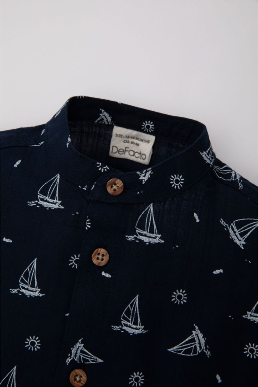 مولود ذكر كحلي قميص ولادي نص كم مطبوع قصة عادية